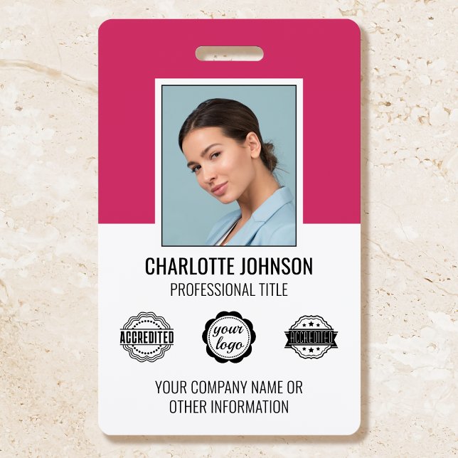 Custom Modern Employee Photo Company Logo Pink Badge (Creator Uploaded)