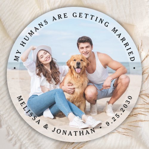 Custom Modern Engagement Pet Wedding Dog Photo Classic Round Sticker