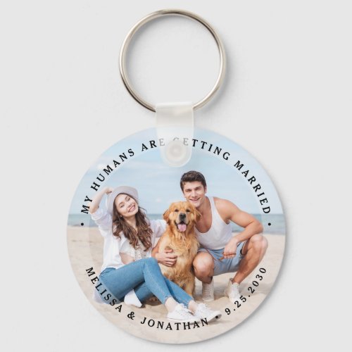 Custom Modern Engagement Pet Wedding Dog Photo Keychain