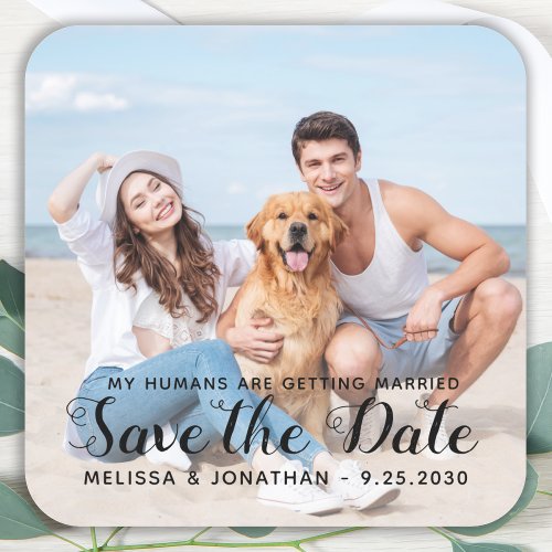 Custom Modern Engagement Pet Wedding Dog Photo Square Sticker