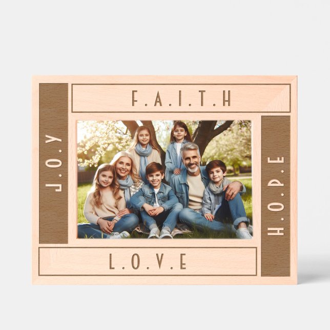 Custom Modern Faith Love Hope and Joy Typography Engraved Frames (Family Faith Hope Love and Joy Photo Frame)