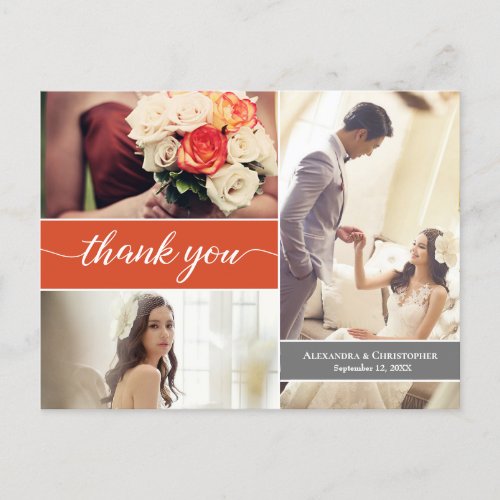 Custom modern Fall Wedding Orange Photo Collage Postcard