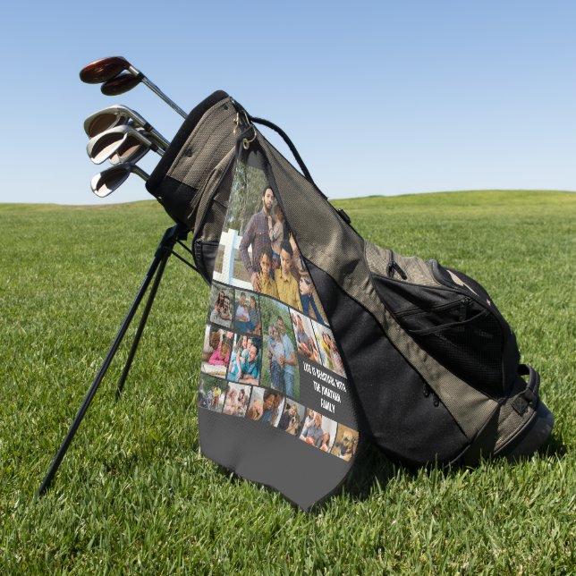 Custom Modern Family 14 Photo Collage Template Golf Towel (Green)