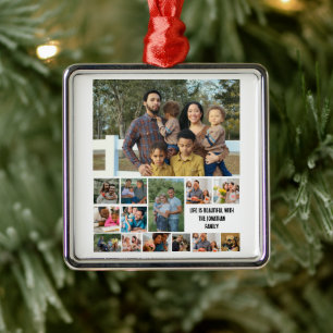 Custom Modern Family 14 Photo Collage Template Metal Ornament