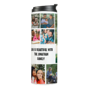 Custom Modern Family 14 Photo Collage Template Thermal Tumbler