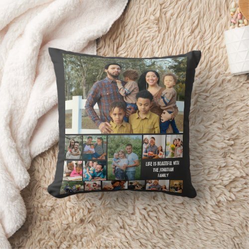 Custom Modern Family 14 Photo Collage Template Throw Pillow