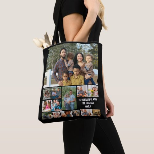 Custom Modern Family 14 Photo Collage Template Tote Bag