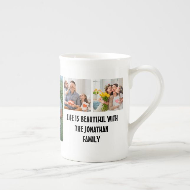 Custom Modern Family 7 Photo Collage Template Bone China Mug (Right)