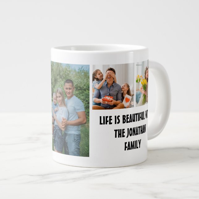 Custom Modern Family 7 Photo Collage Template Giant Coffee Mug (Front Right)