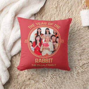 Custom Modern Family Chinese New Year Photo Throw Pillow