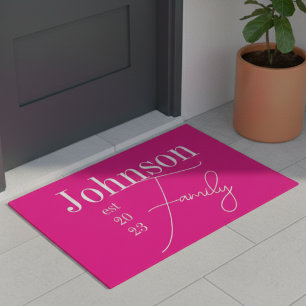 Custom Modern Family Name Hot Pink Doormat
