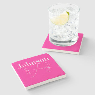 Custom Modern Family Name Hot Pink Stone Coaster