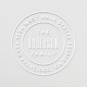 Custom Modern Family Name Round Return Address Embosser