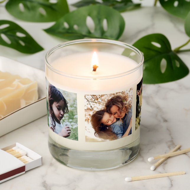 Custom Modern Family Photo Collage Scented Candle (Lit)
