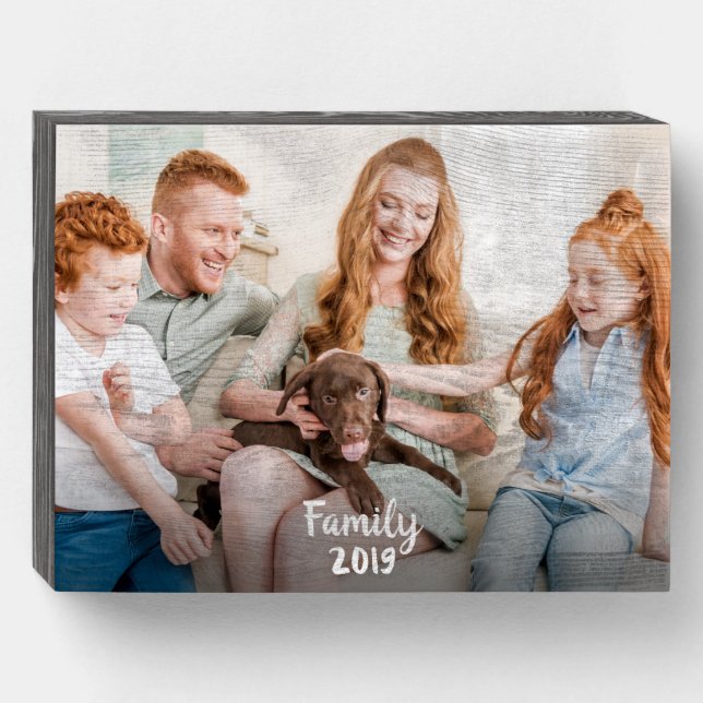 Custom Modern Family Photo Simple Wooden Box Sign (Front Horizontal)