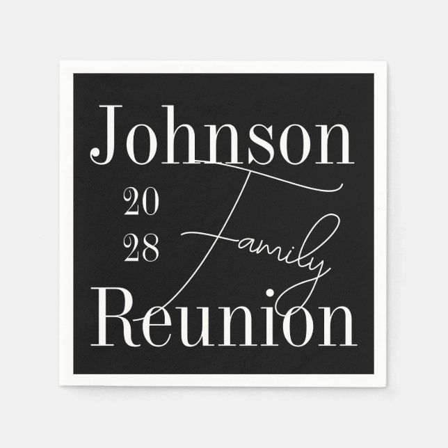Custom Modern Family Reunion Party Black and White Napkins (Front)