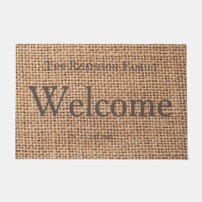 Custom Modern farmhouse stylish text burlap family Doormat (Front)