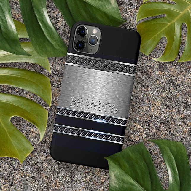 Custom Modern Faux Shiny Metal Stripes Pattern Case-Mate iPhone Case (Creator Uploaded)