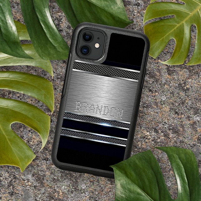 Custom Modern Faux Shiny Metal Stripes Pattern Otterbox iPhone Case (Creator Uploaded)