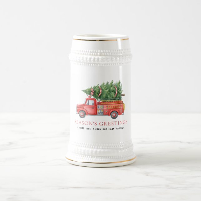 Custom Modern Firefighter Christmas Fire Truck  Beer Stein (Center)