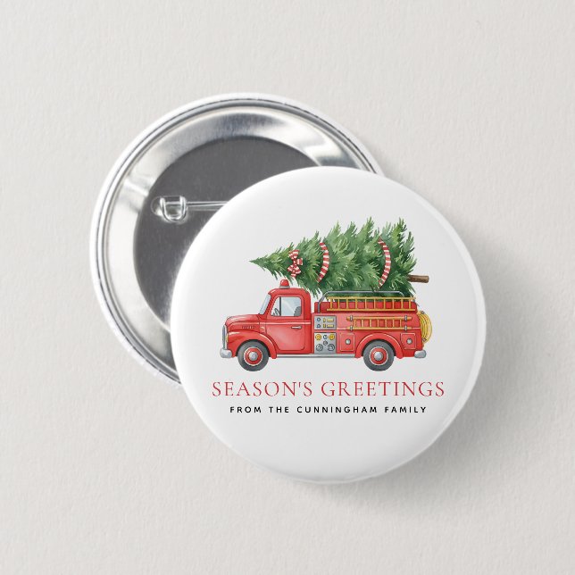 Custom Modern Firefighter Christmas Fire Truck  Button (Front & Back)