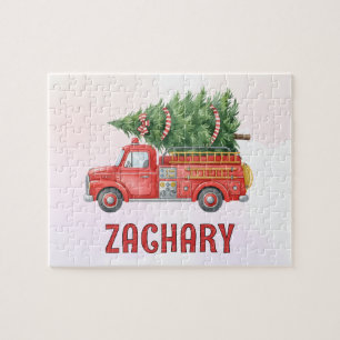 Custom Modern Firefighter Christmas Fire Truck Jigsaw Puzzle