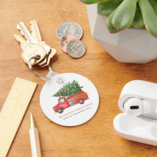 Custom Modern Firefighter Christmas Fire Truck Keychain