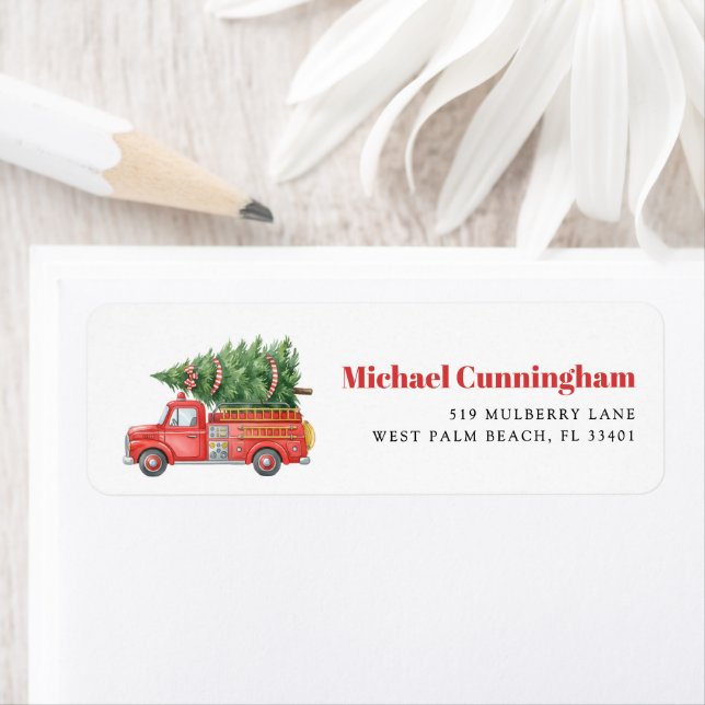 Custom Modern Firefighter Christmas Fire Truck  Label (Insitu)
