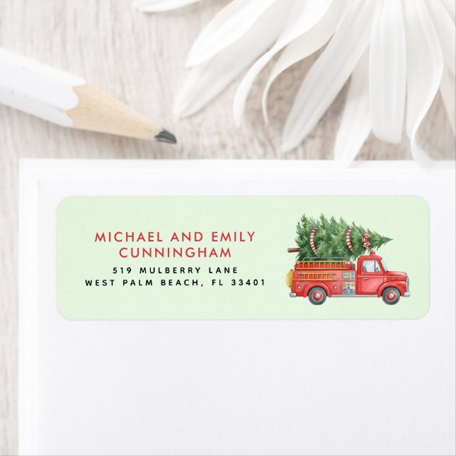 Custom Modern Firefighter Christmas Fire Truck  Label (Insitu)