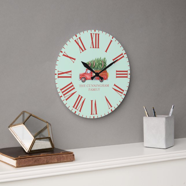 Custom Modern Firefighter Christmas Fire Truck  Large Clock (Office)
