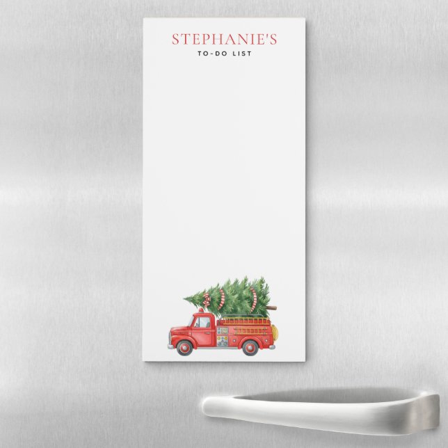 Custom Modern Firefighter Christmas Fire Truck  Magnetic Notepad (In Situ)