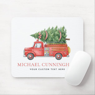 Custom Modern Firefighter Christmas Fire Truck Mouse Pad