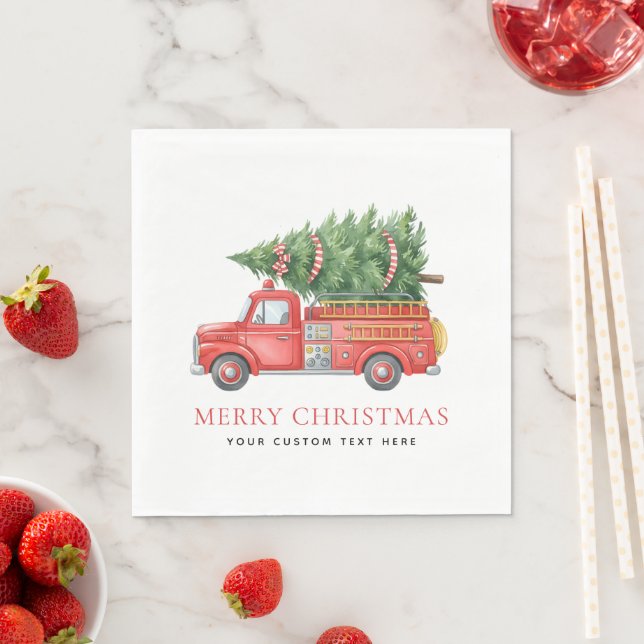 Custom Modern Firefighter Christmas Fire Truck  Napkins (Insitu)