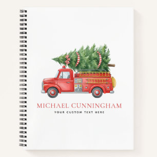 Custom Modern Firefighter Christmas Fire Truck Notebook