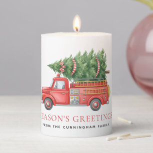 Custom Modern Firefighter Christmas Fire Truck  Pillar Candle