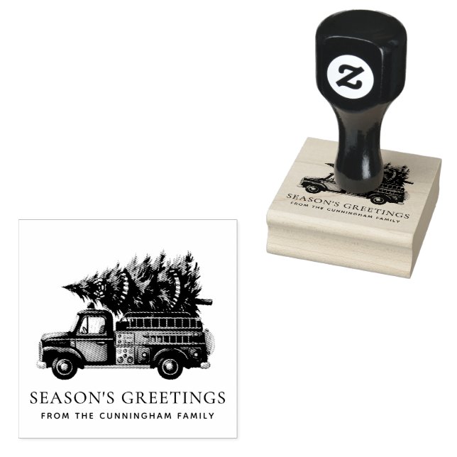 Custom Modern Firefighter Christmas Fire Truck  Rubber Stamp (Stamped)