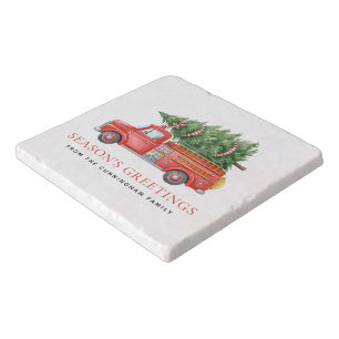 Custom Modern Firefighter Christmas Fire Truck Trivet