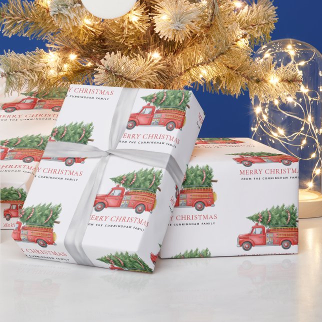 Custom Modern Firefighter Christmas Fire Truck  Wrapping Paper (Holidays)