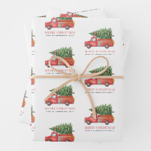 Custom Modern Firefighter Christmas Fire Truck Wrapping Paper Sheets