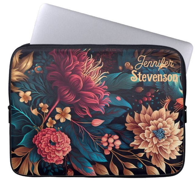 Custom Modern Floral Bright Colors Personalized  Laptop Sleeve (Front)