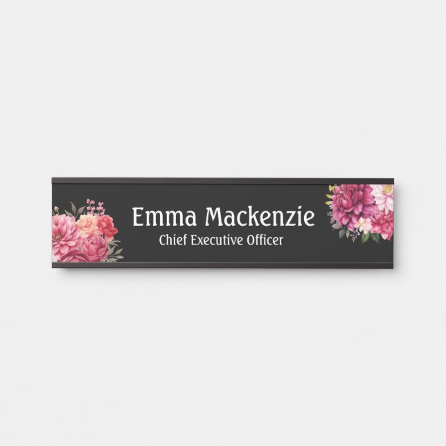 Custom Modern Floral Name Plate Office Door Sign (Front)