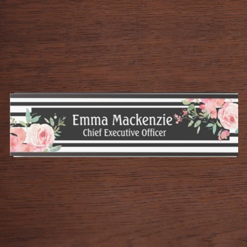 Custom Modern Floral Name Plate Office Door Sign