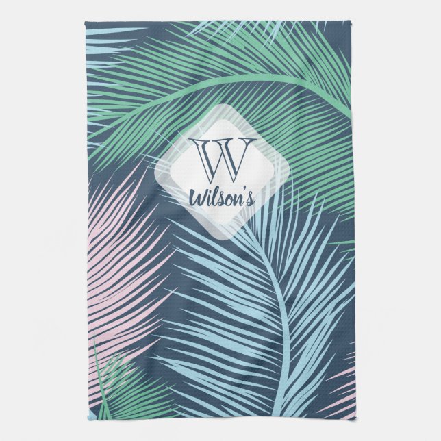 Custom modern floral tropical palm leaves pattern: kitchen towel (Vertical)