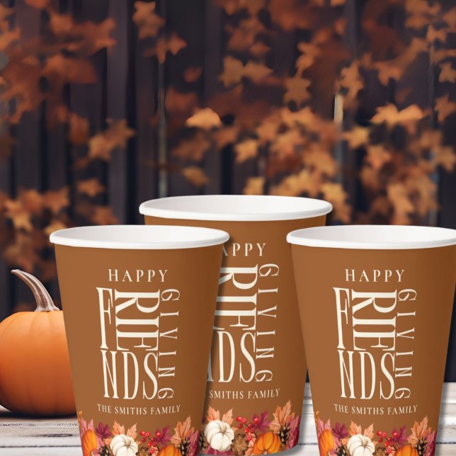 Custom Modern Friendsgiving Fall Elegant   Paper Cups (Creator Uploaded)