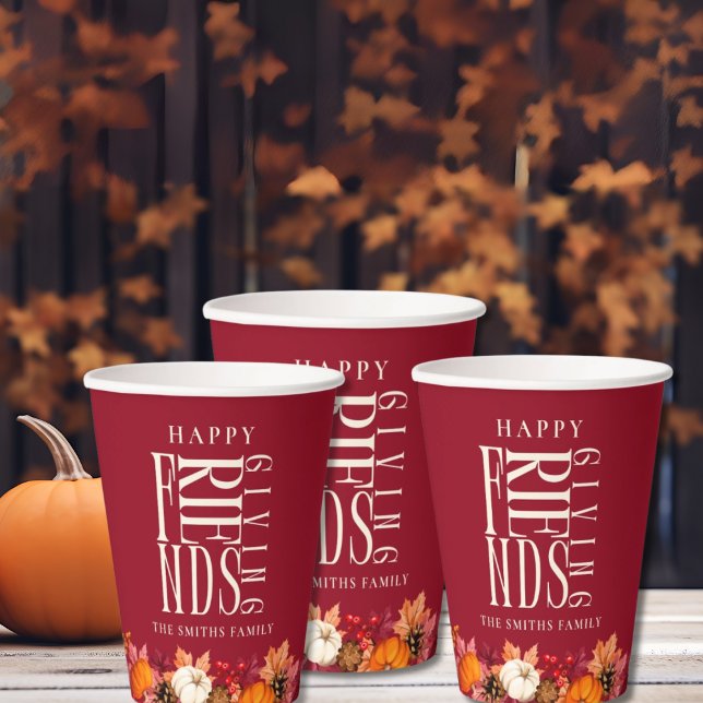 Custom Modern Friendsgiving Fall Elegant   Paper Cups (Creator Uploaded)
