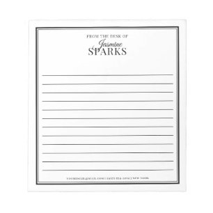 Custom Modern From the Desk of Name Lined Black Notepad