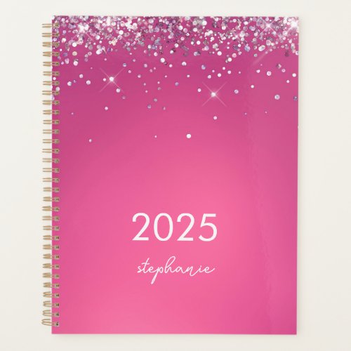 Custom Modern Fuchsia Pink Glitter 2025 Planner