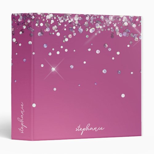 Custom Modern Fuchsia Pink Glitter  3 Ring Binder