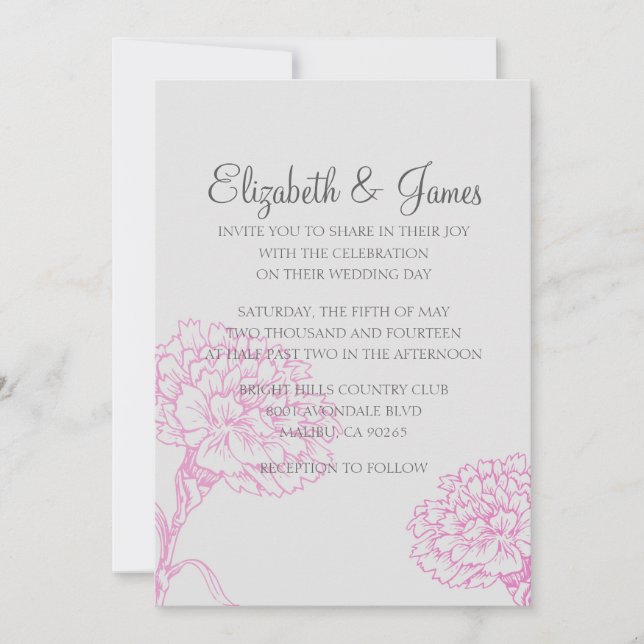 Custom Modern Fuchsia Wedding Invitations (Front)