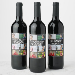 Custom modern Funeral 6 Photo Collage Wine Label